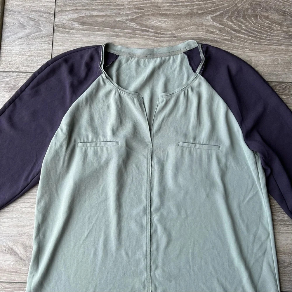 Aritzia Wilfred Purple Sage Green Contrasting  Colour Chiffon Shirt Dress - Picture 5 of 12